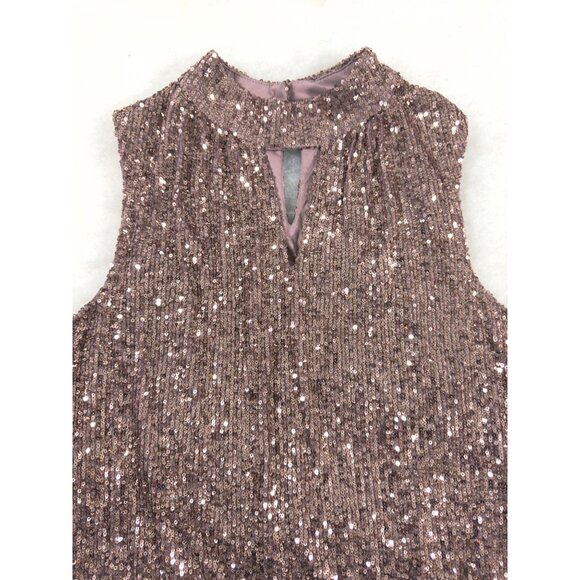 Rose Sequin Keyhole Tank Blouse Sleeveless Glam Barbie Holiday Metallic Romantic - Picture 2 of 10